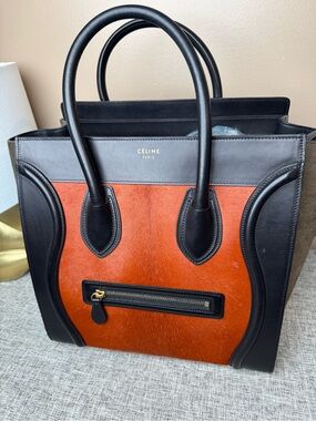 Céline Two-Tone Orange and Black Handbag
